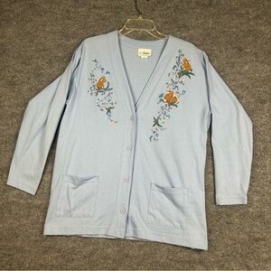 Vintage Artisans XL Embroidered Bunny Floral Cardigan Sweater Grandmacore